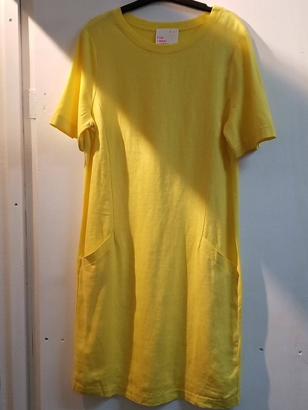 Yellow Short Sleeve Shift Dress with Pockets